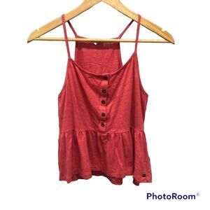 Roxy Babydoll Top Women’s Y2K Peplum Hem Spaghetti Strap Tank Small Pink Spring